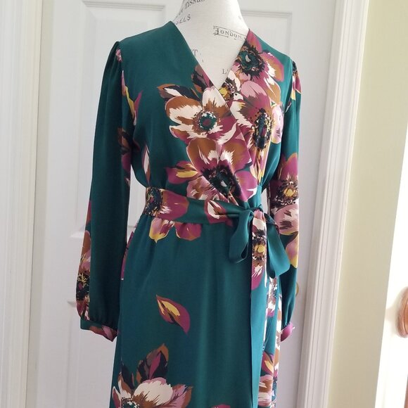 Amour Vert Silk Wrap Dress in Teal - LNC - Picture 6 of 8
